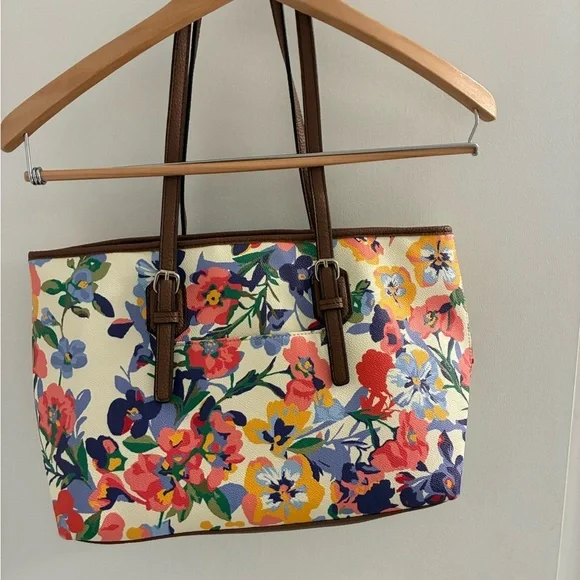 DANA BUCHMAN Rose Floral Tote Multicolor 17" X 12" X 3.5" - Picture 3 of 5